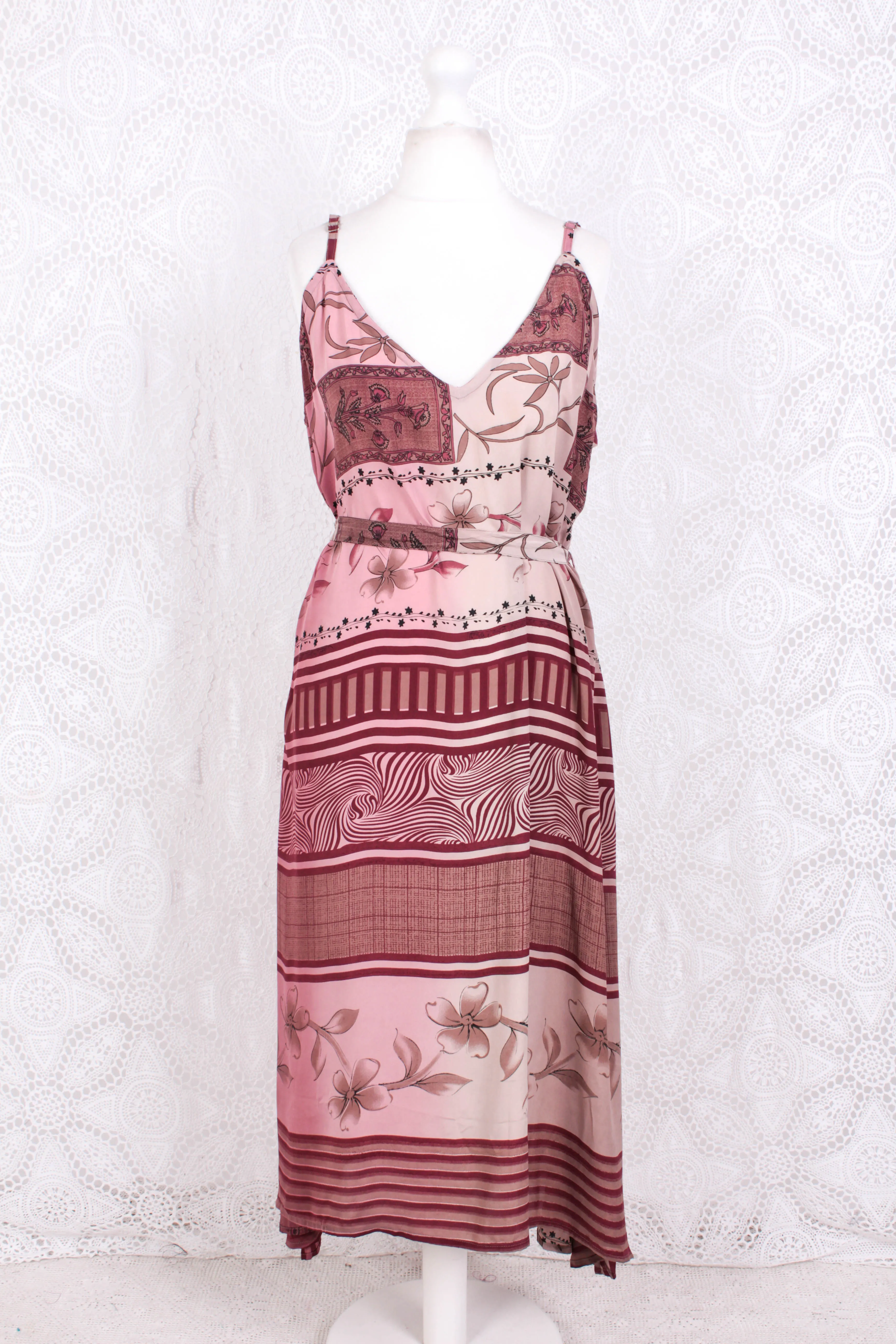 Jamie Dress - Indian Sari Slip Dress - Berry Blush Floral - Size M/L