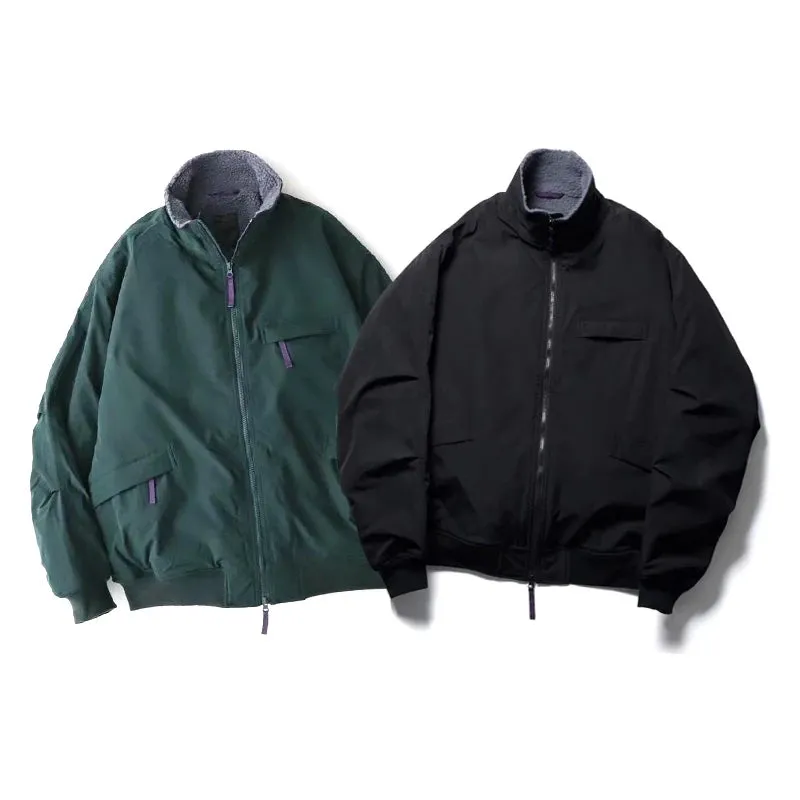 Japanese Vintage Stand Collar Fleece Jacket - Men's Loose Dark Green Black Coat