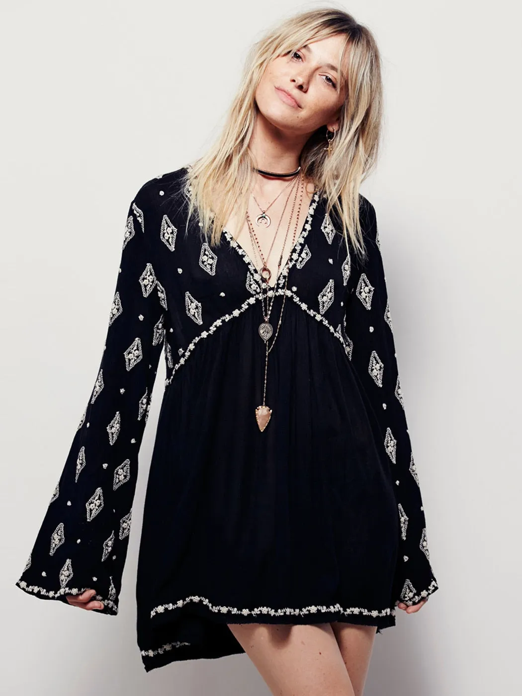 Jillian Embroidered Boho Mini Dress