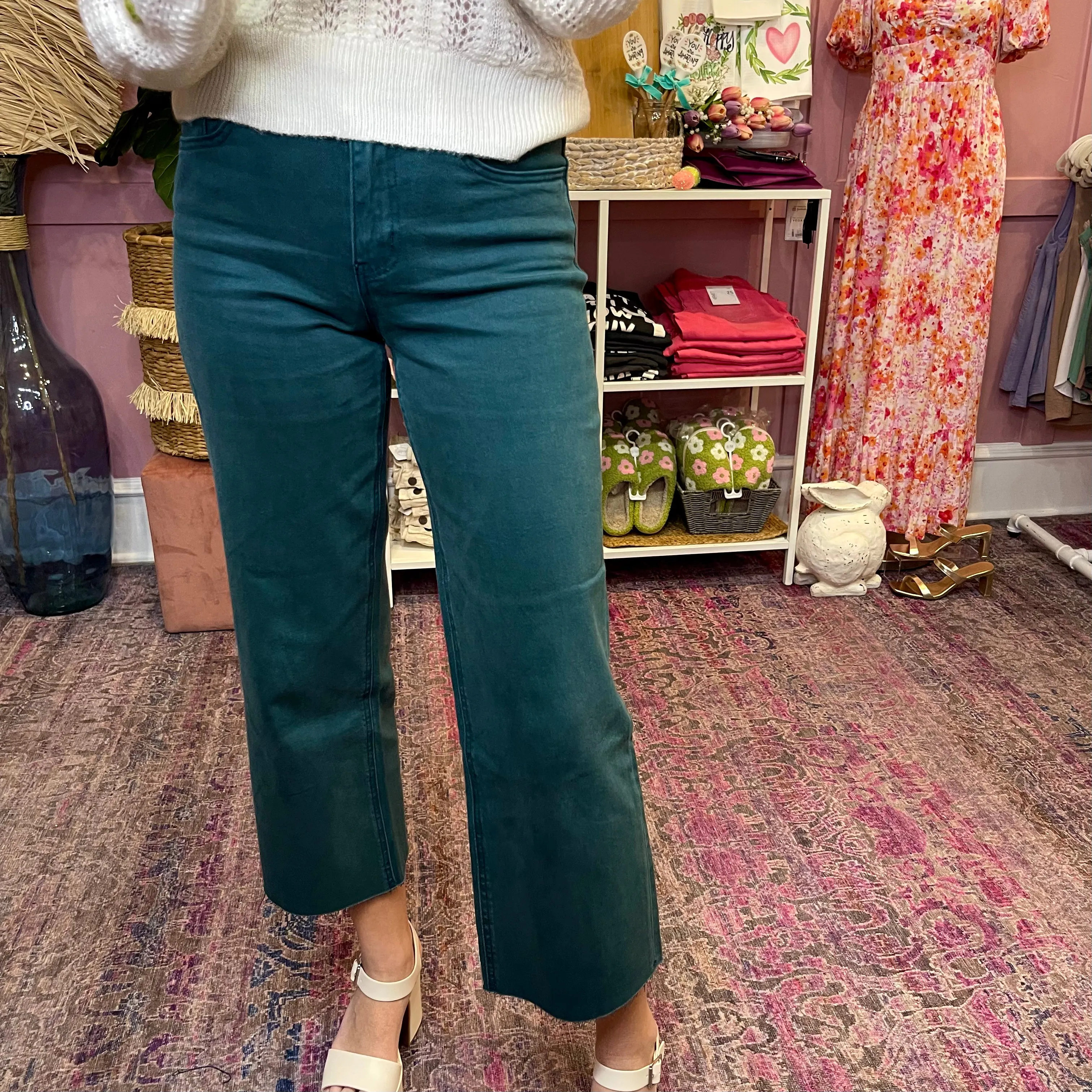 Julie High Rise Crop Wide Leg Jeans in Balsam