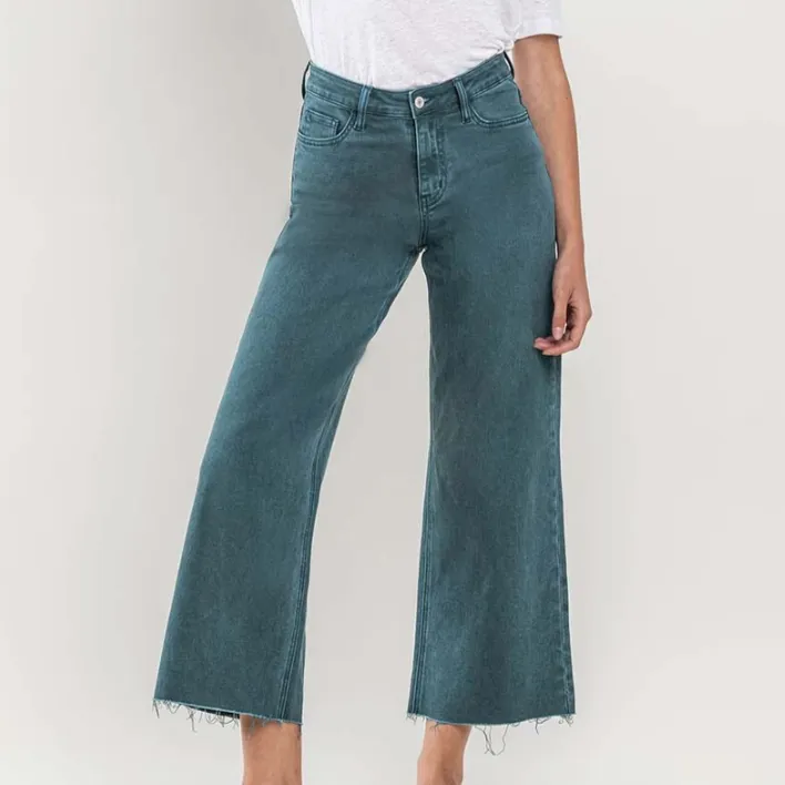 Julie High Rise Crop Wide Leg Jeans in Balsam