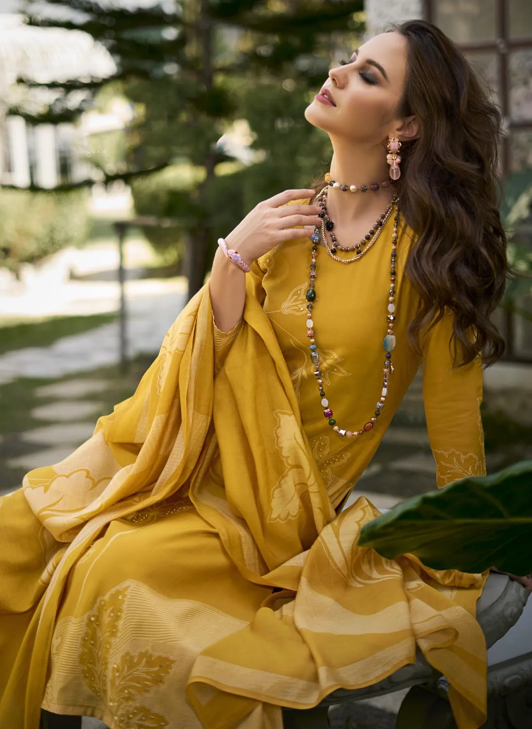 Kilory Party Wear Yellow Muslin Unstitched Salwar Suit Dress Material