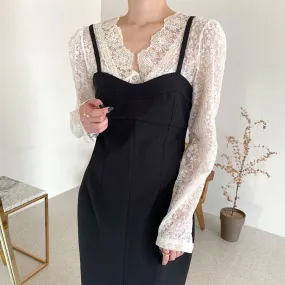 [Korean Style] Alora V neck Lace Top w/ Slip Dress