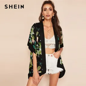 Lady Casual Open Front  Cardigan Women Summer Beach Half Sleeve Long Kimono Tops