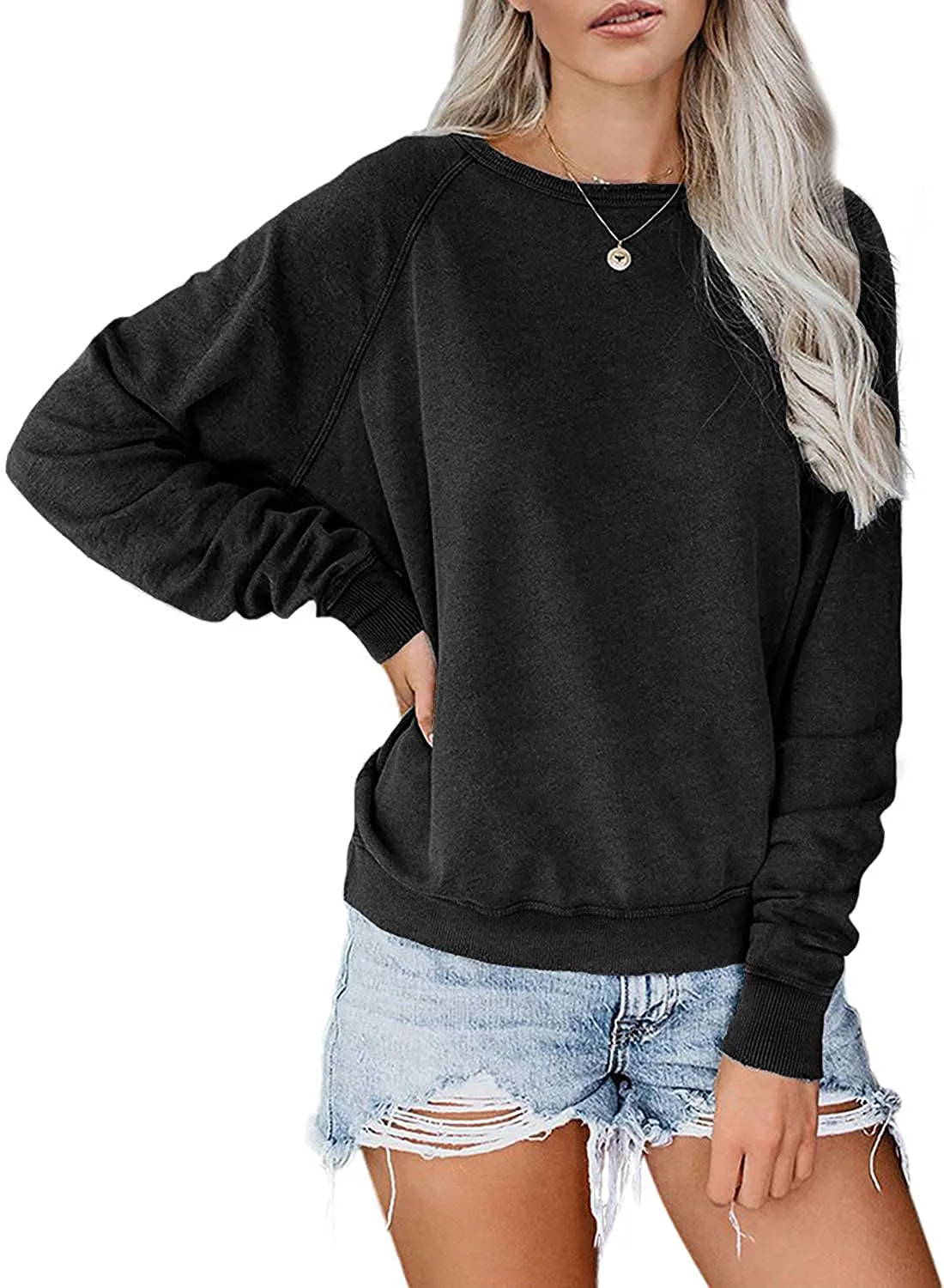 LAMISSCHE Womens Crewneck Long Sleeve Sweatshirt Casual Solid Pullover Lightweight Tops