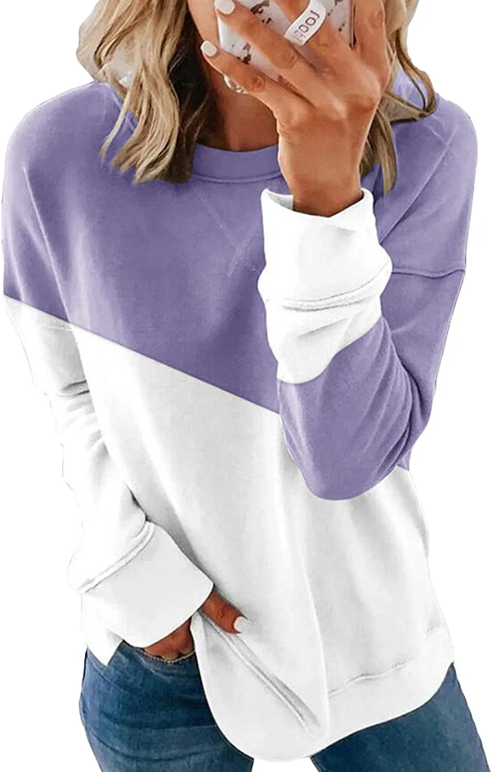 LAMISSCHE Womens Crewneck Long Sleeve Sweatshirt Casual Solid Pullover Lightweight Tops