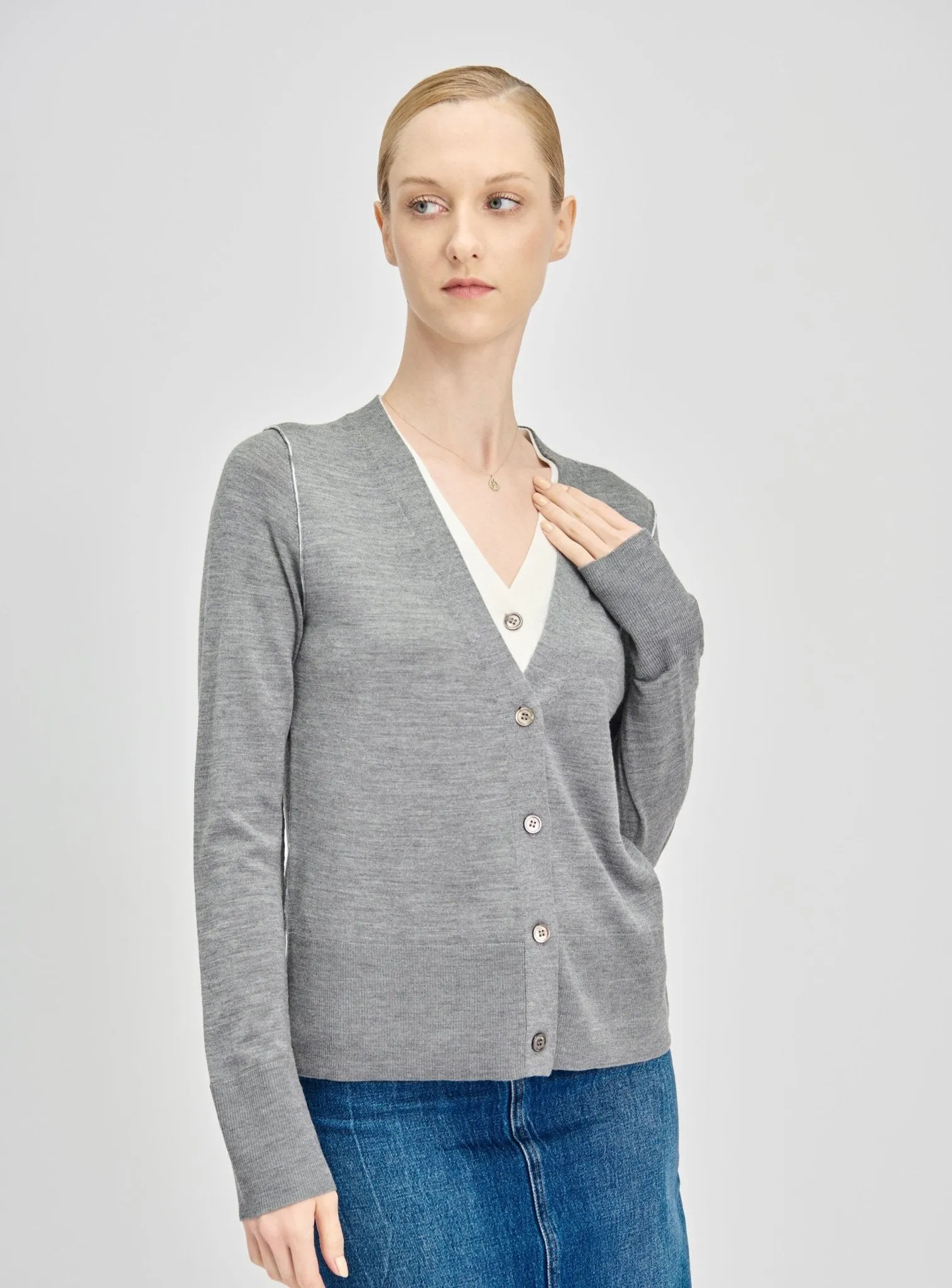 LEMAIRE wool double layer cardigan (Grey)