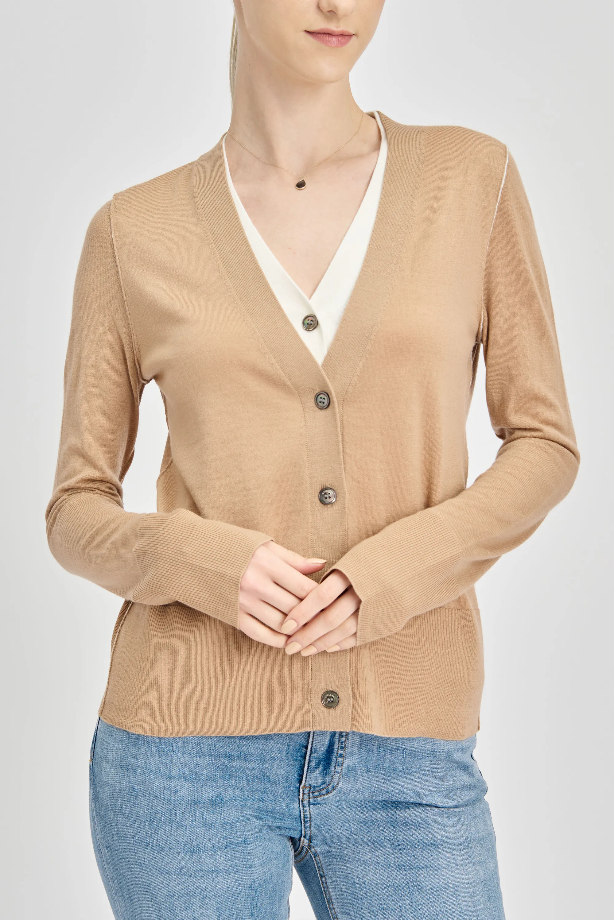 LEMAIRE wool double layer cardigan (Milktea)