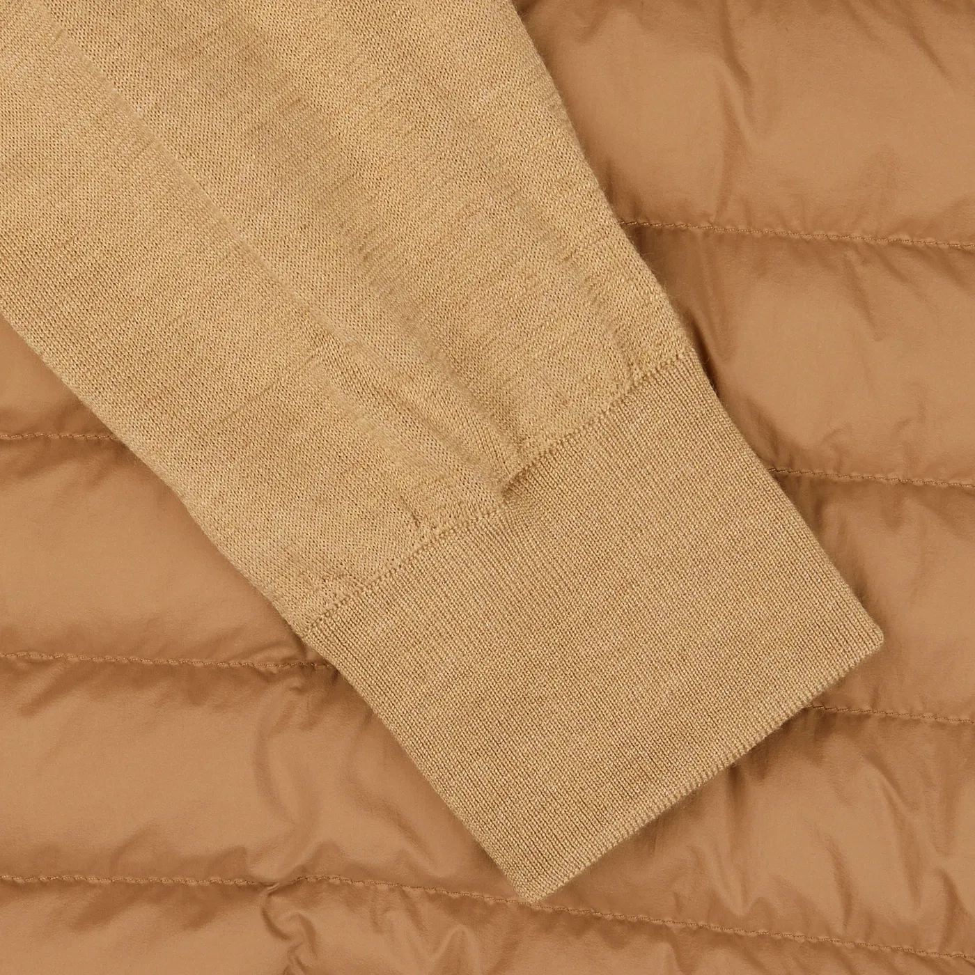 Light Camel Wool Silk Nylon Padded Jacket