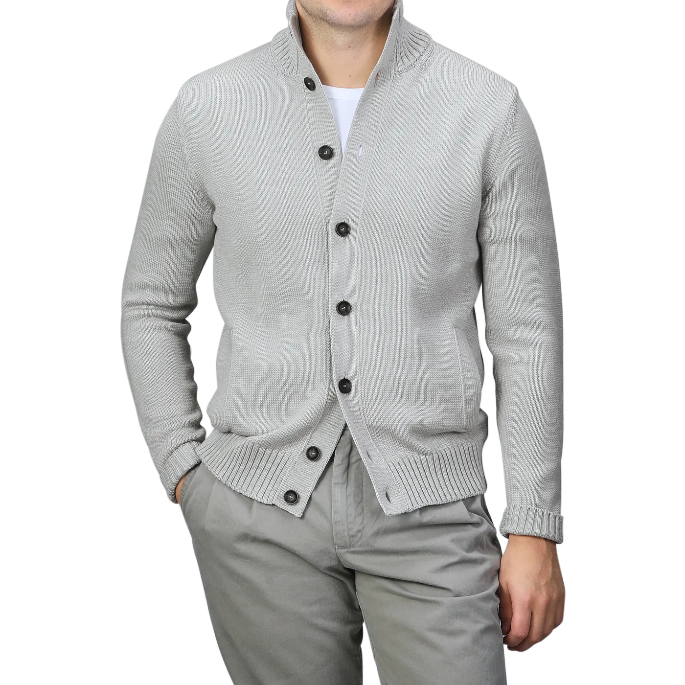 Light Grey Merino Wool Button Cardigan