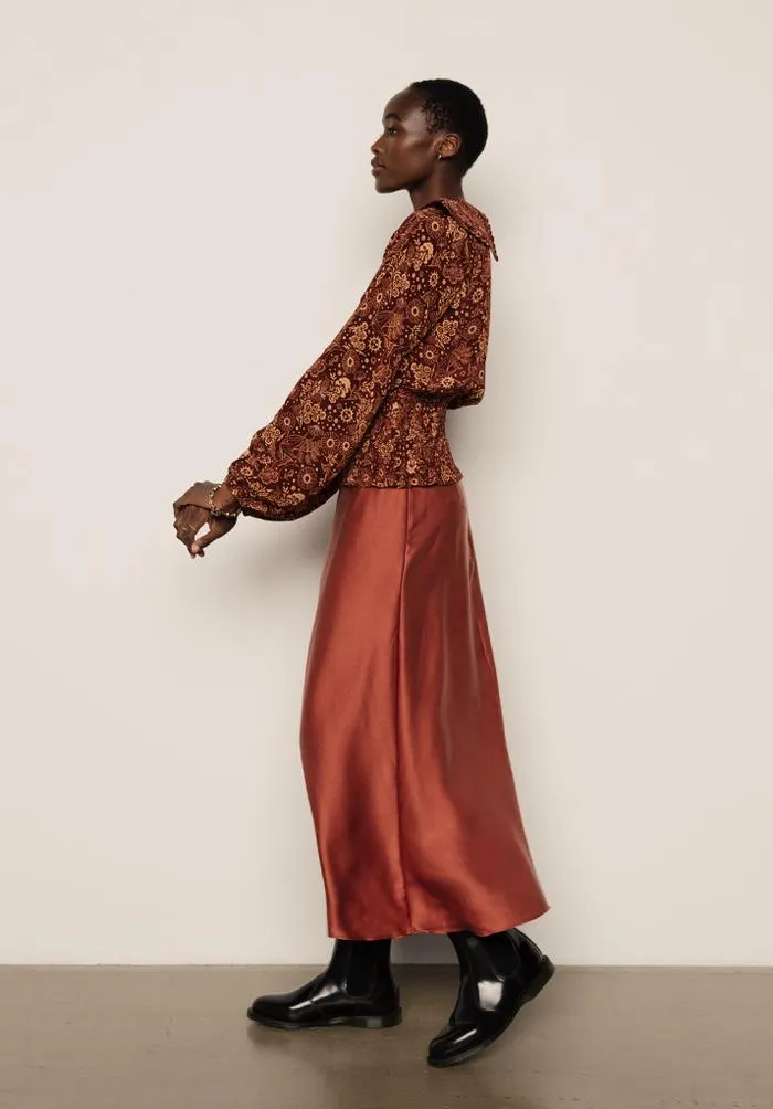 Lily and Lionel Poppy Skirt in Copper Silk Satin