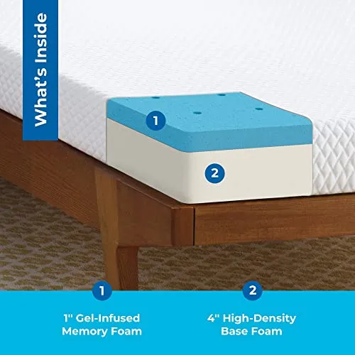 Linenspa 5 Inch Gel Memory Foam Mattress Twin XL, Firm Mattress, Low Profile Bed Twin XL 5 Inch Mattress