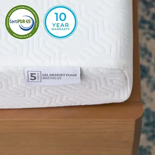 Linenspa 5 Inch Gel Memory Foam Mattress Twin XL, Firm Mattress, Low Profile Bed Twin XL 5 Inch Mattress