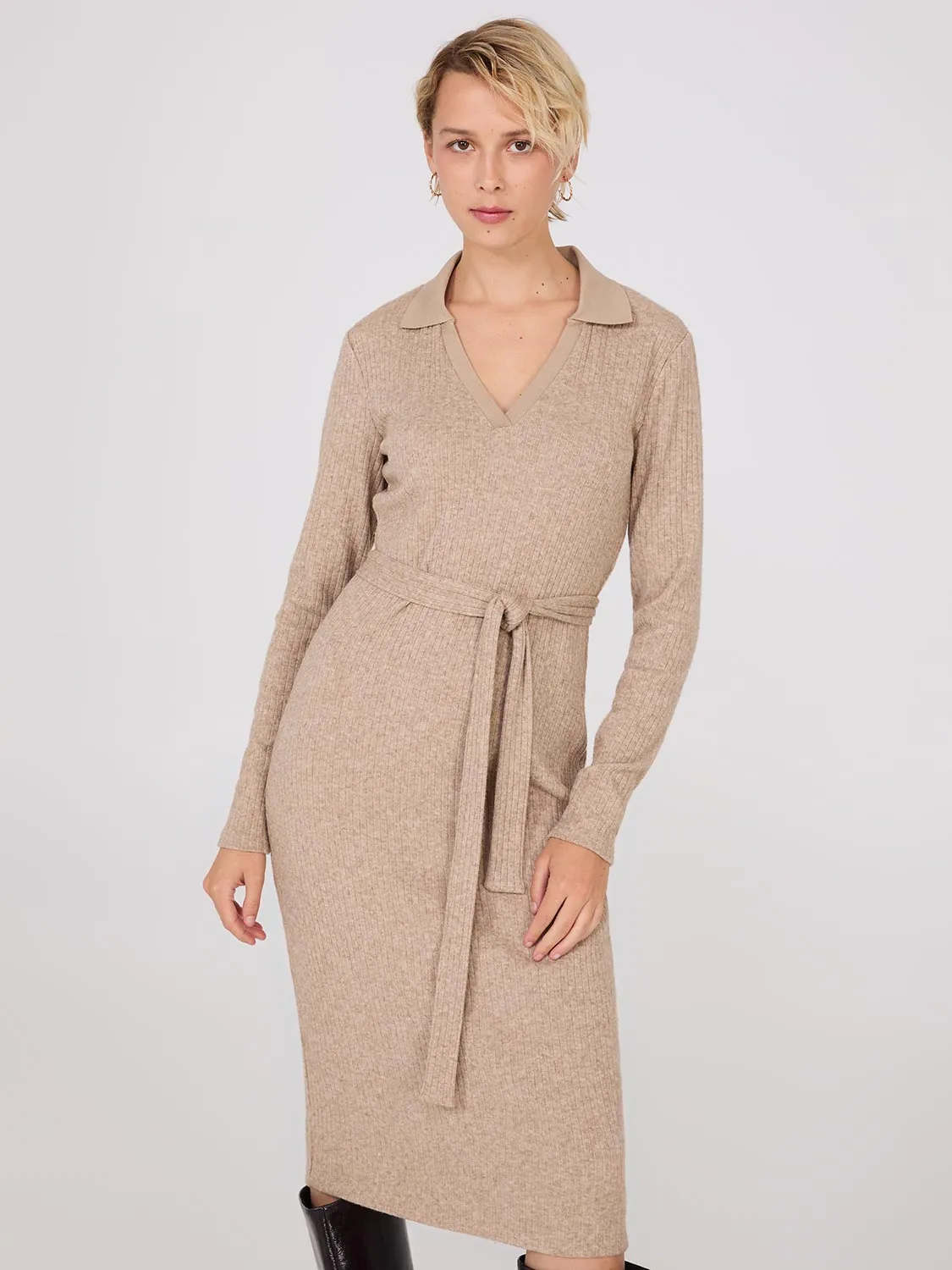 Long Sleeve Ribbed Midi Dress