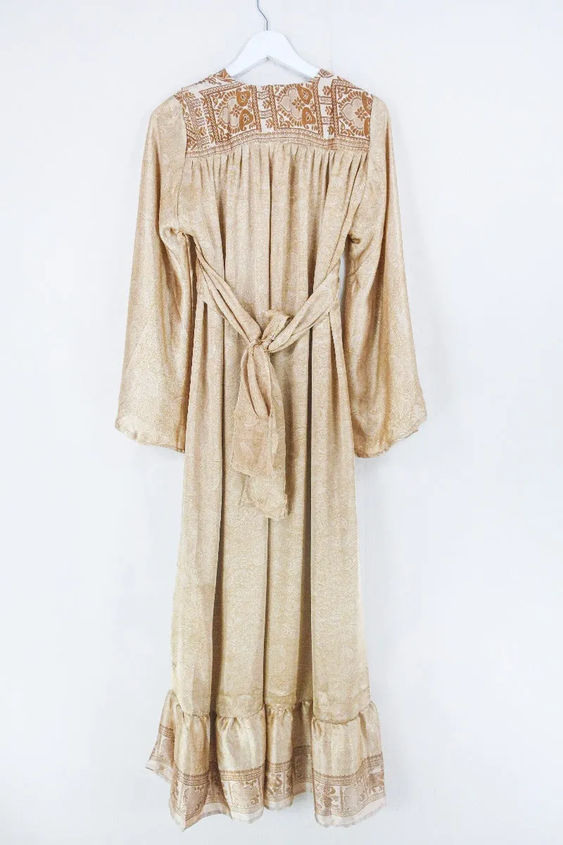 Lunar Maxi Dress - Vintage Sari - Bronze Elephants - Size S