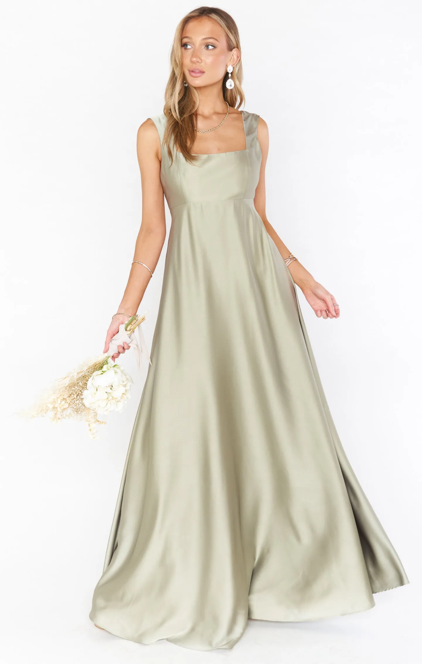 Madi Gown ~ Moss Green Luxe Satin