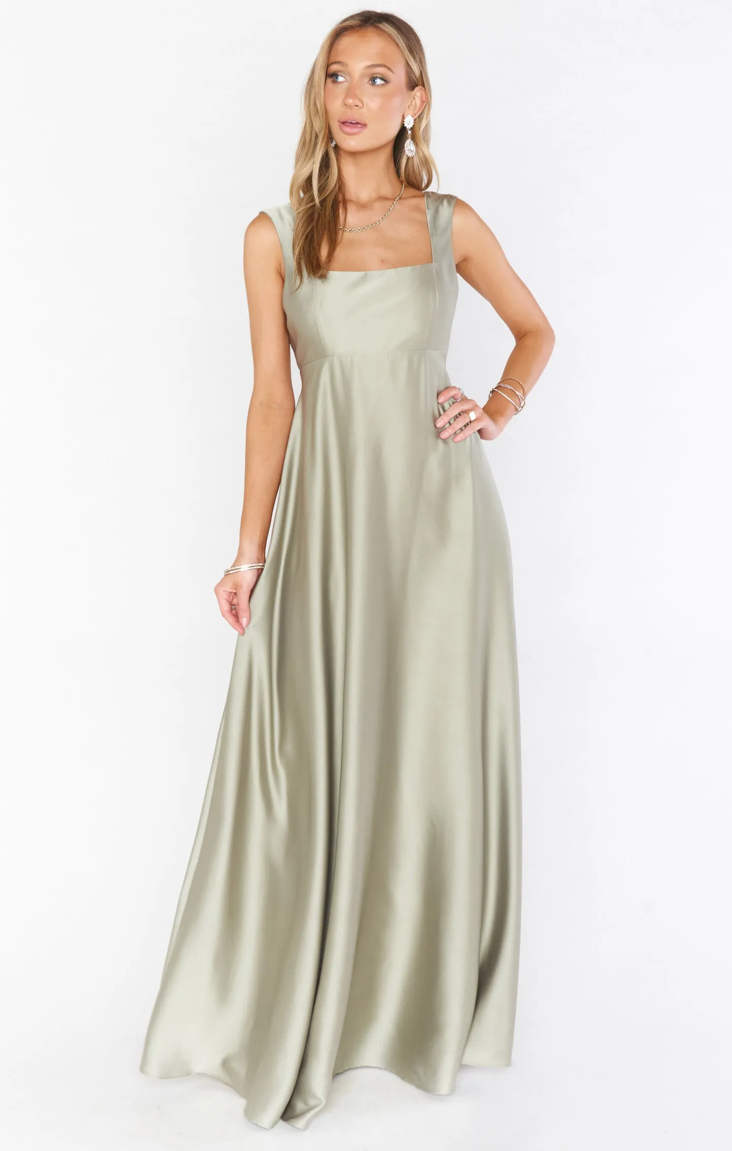 Madi Gown ~ Moss Green Luxe Satin