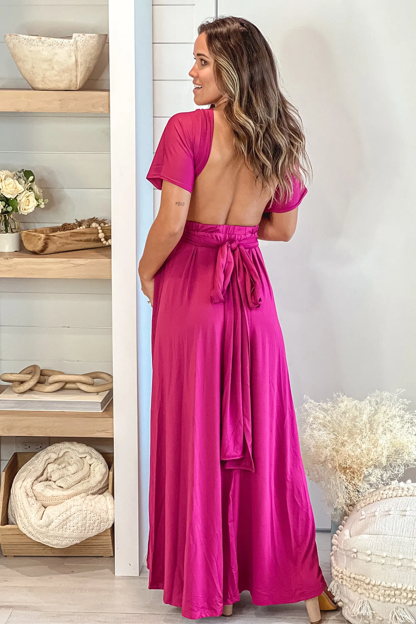 Magenta Multi Tie Maternity Maxi Dress