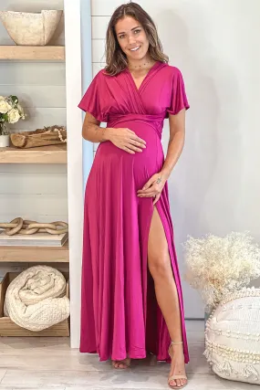 Magenta Multi Tie Maternity Maxi Dress