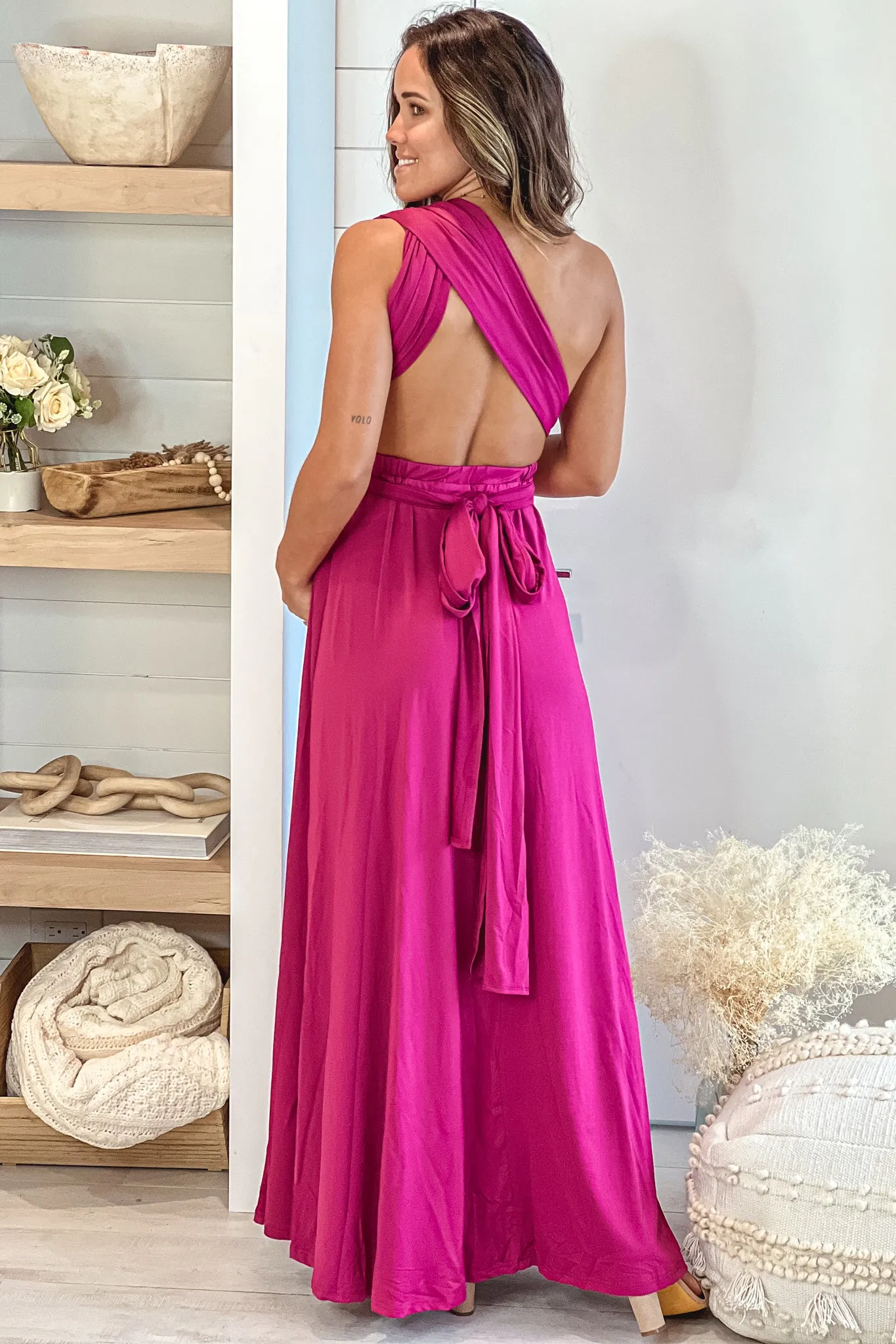 Magenta Multi Tie Maternity Maxi Dress