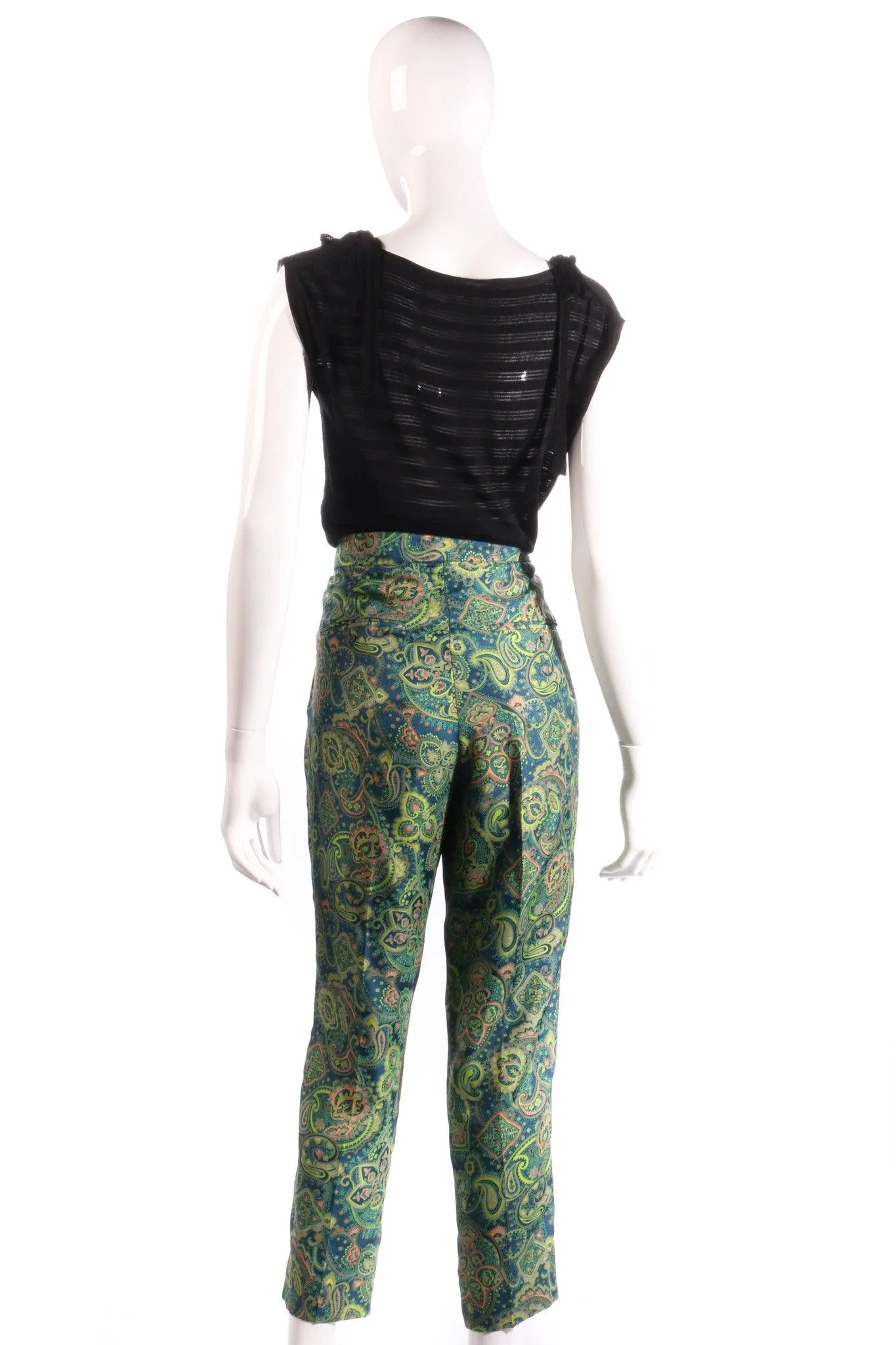 Malene Birger 100% Silk Green Floral Cropped Trousers Size 8/10