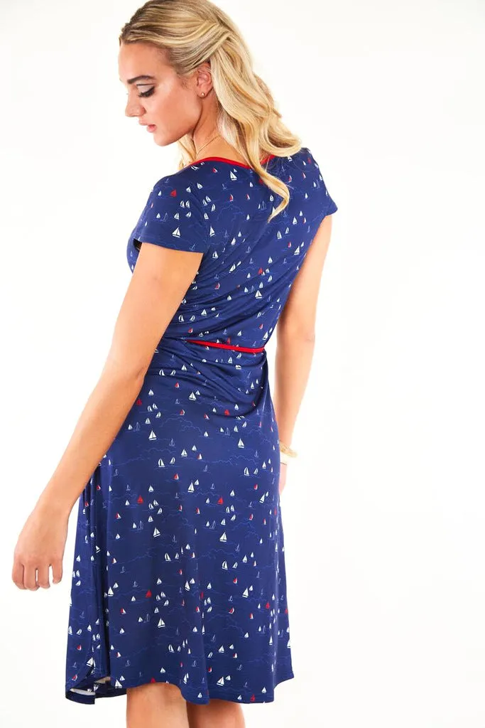 Marina Sailboats Wrap Dress