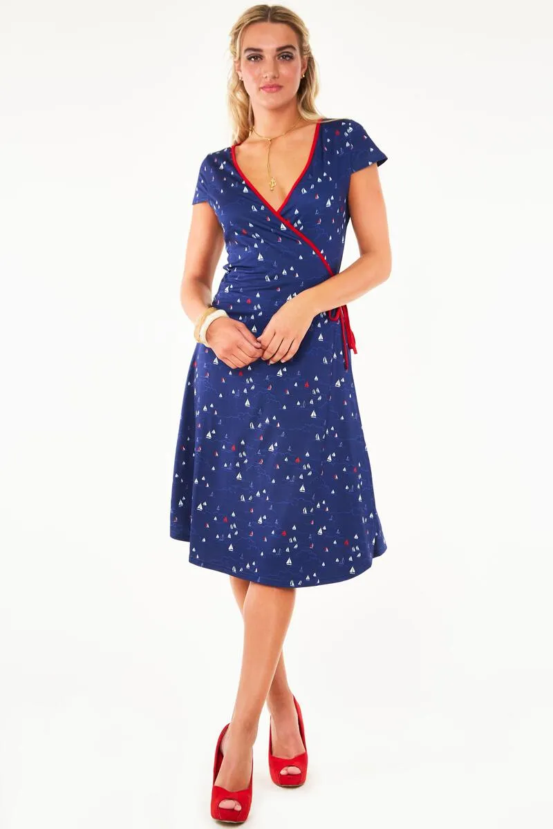 Marina Sailboats Wrap Dress