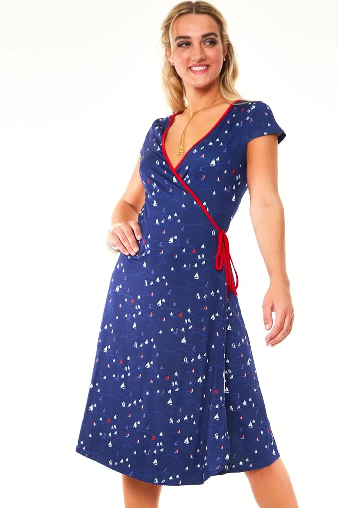 Marina Sailboats Wrap Dress