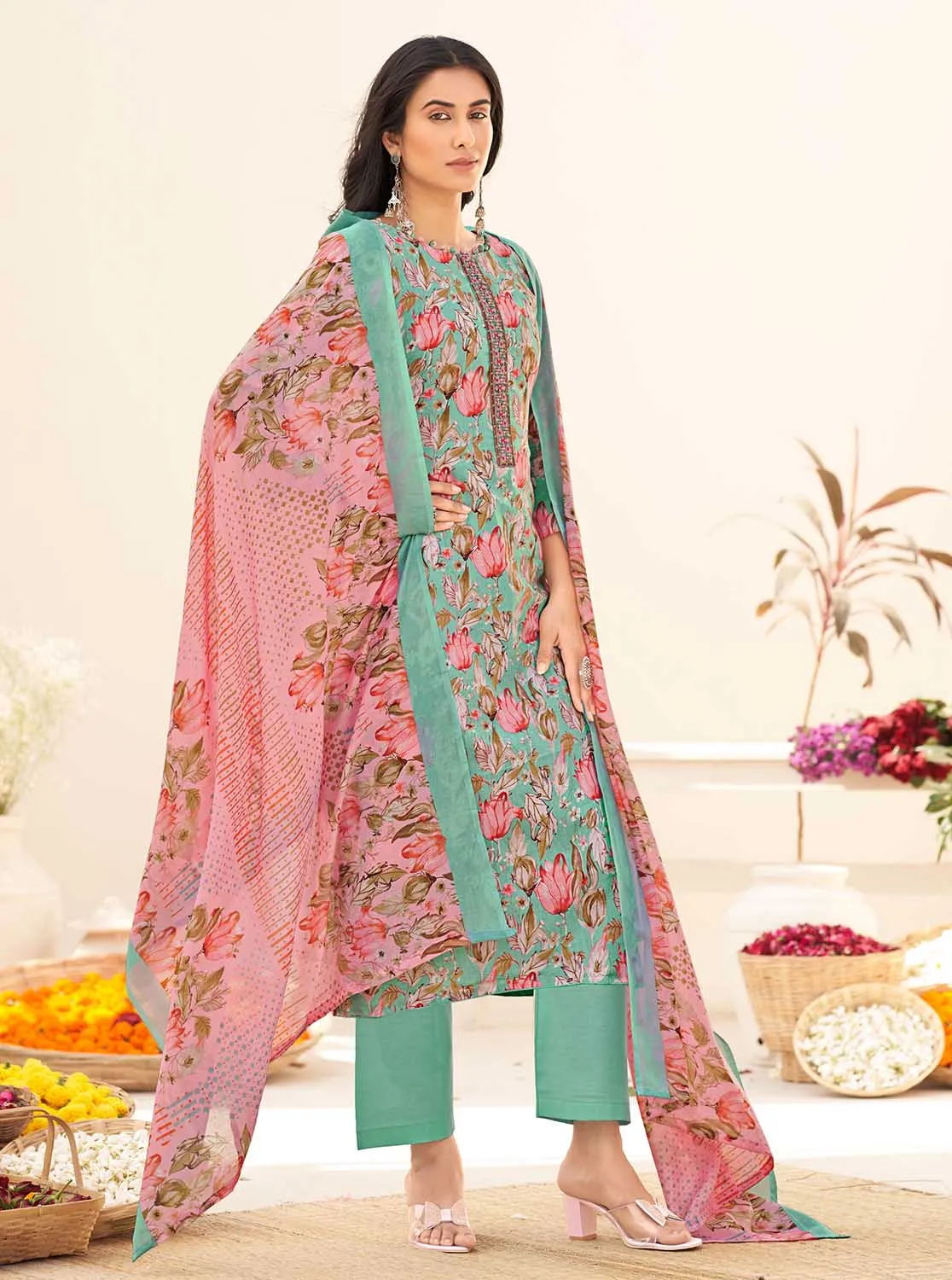 Masakali Unstitched Pure Cambric Cotton Suit Set