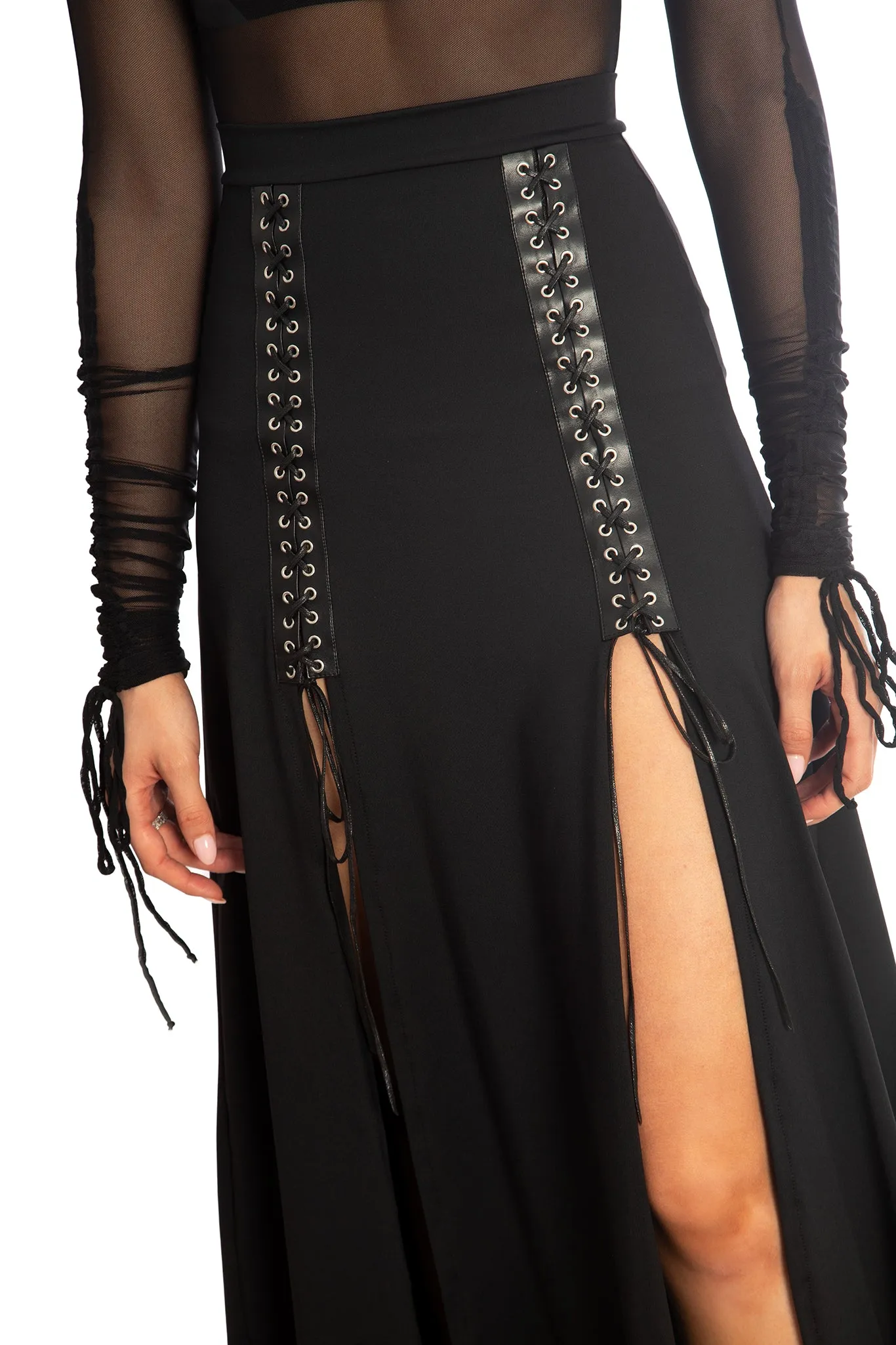 Matte Black Laced Split Skirt