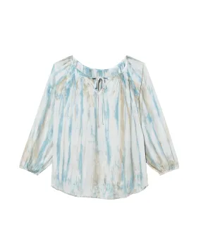 Maya Tie-Neck Blouse | Light Blue / White