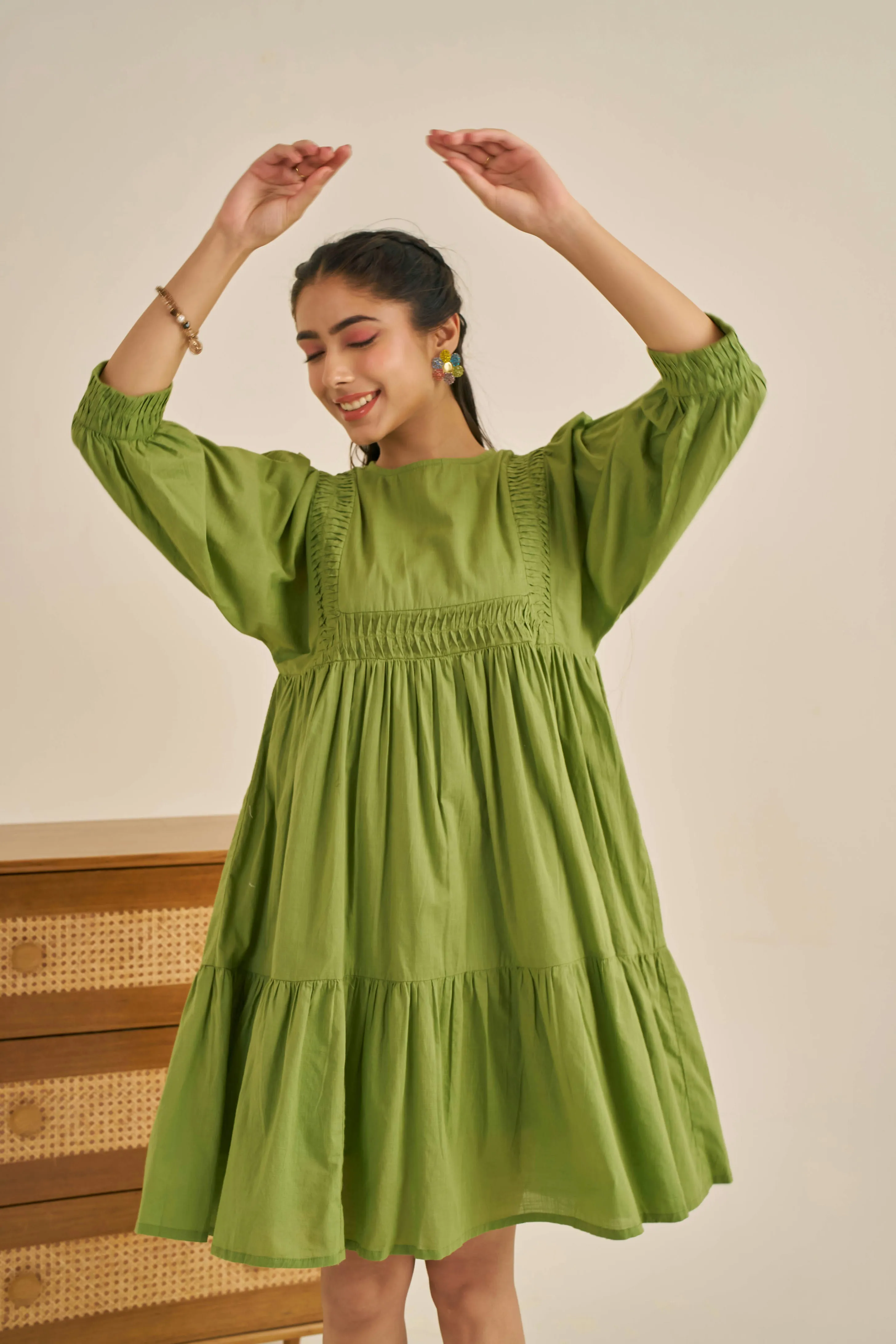 Meher Green Pleated Midi Dress