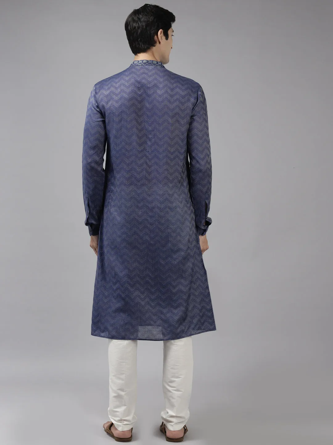 Men Purple & Beige Woven Design Thread Work Kurta With Pyjama