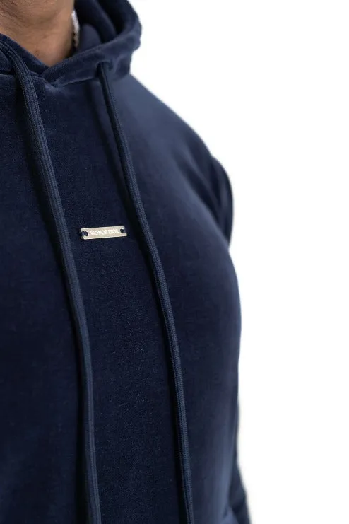 Mens Navy Velour Hoodie