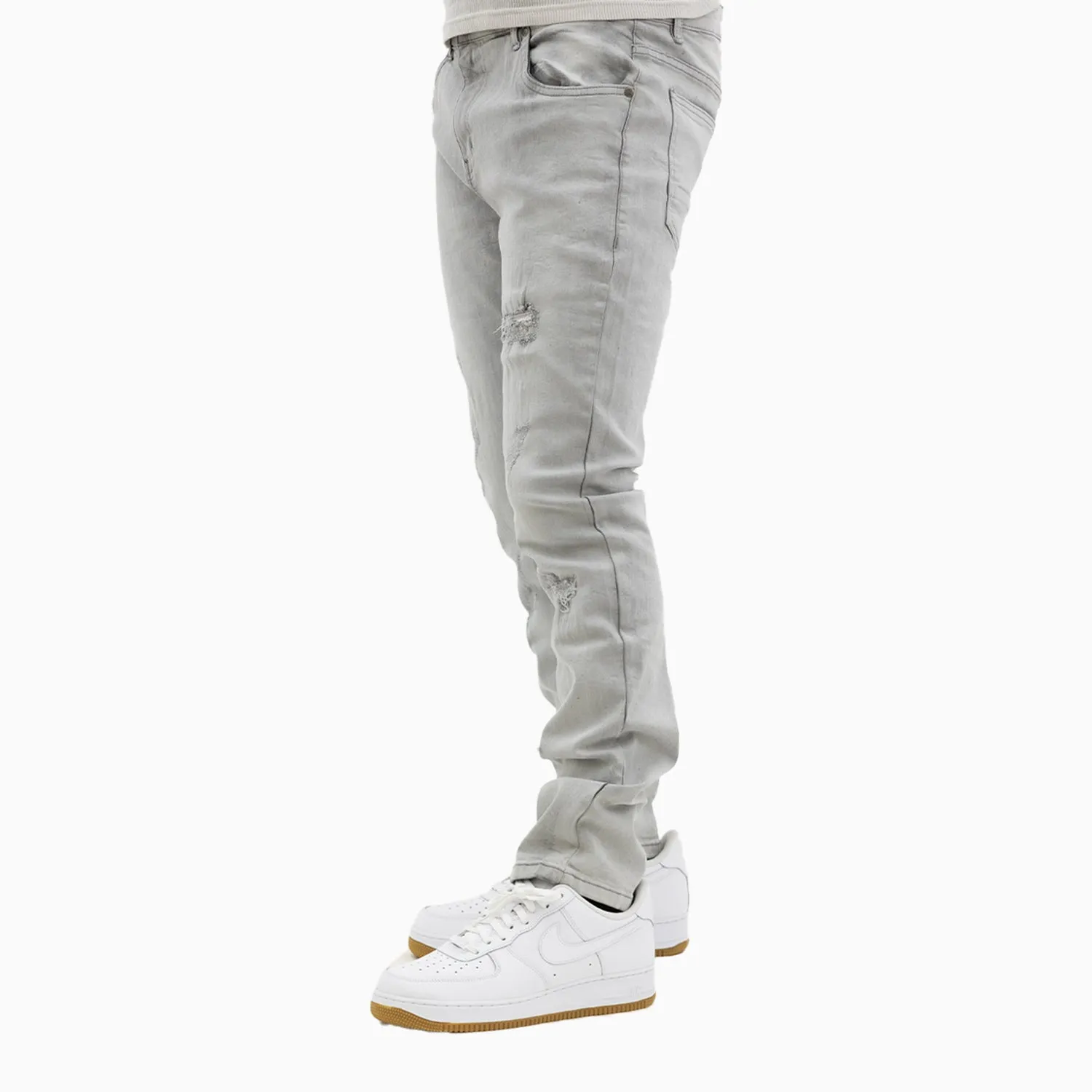 Men's Savar Ice Grey Slim Denim Ripped Jeans Pant