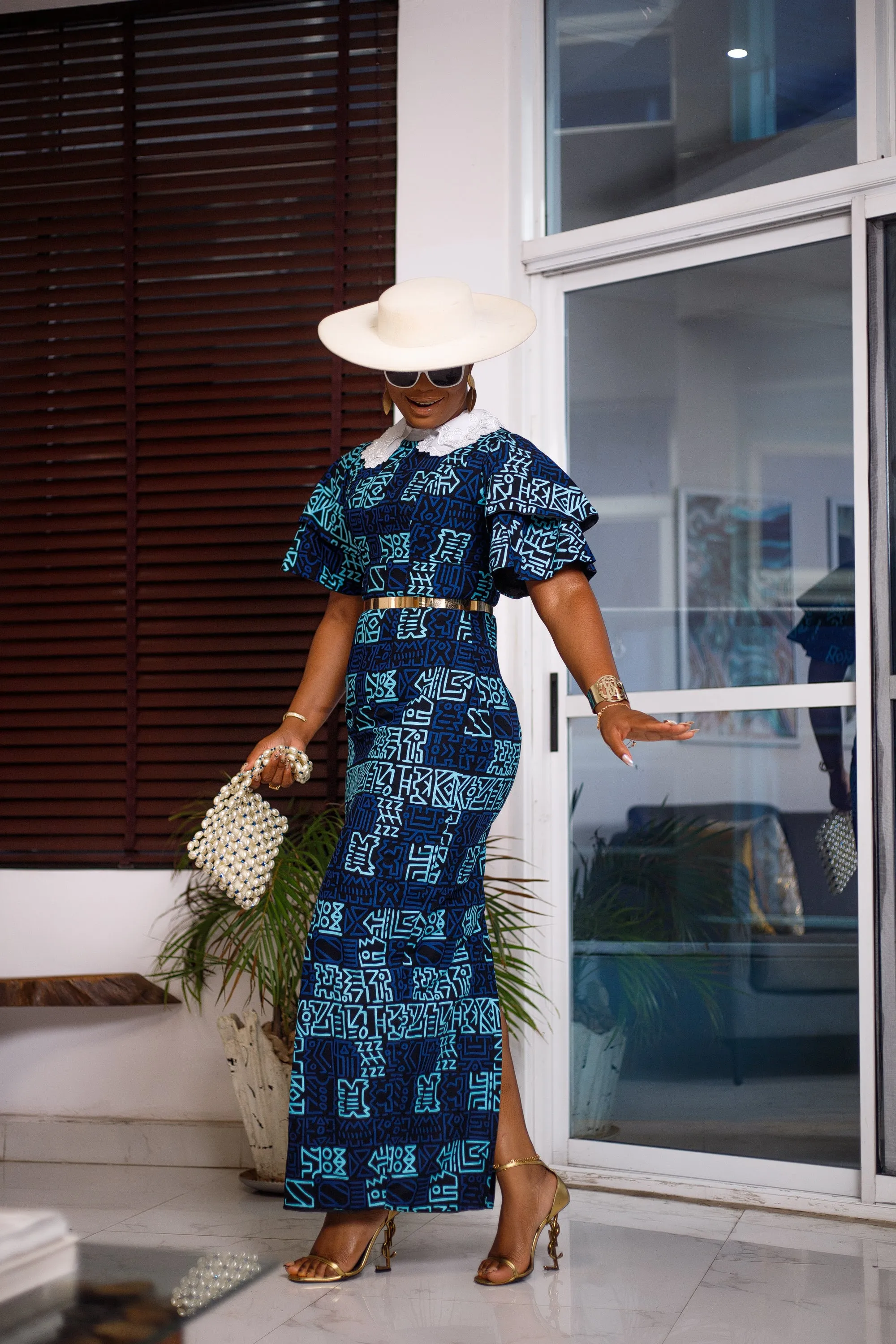 MIDE AFRICAN PRINT MAXI DRESS (BLUE)