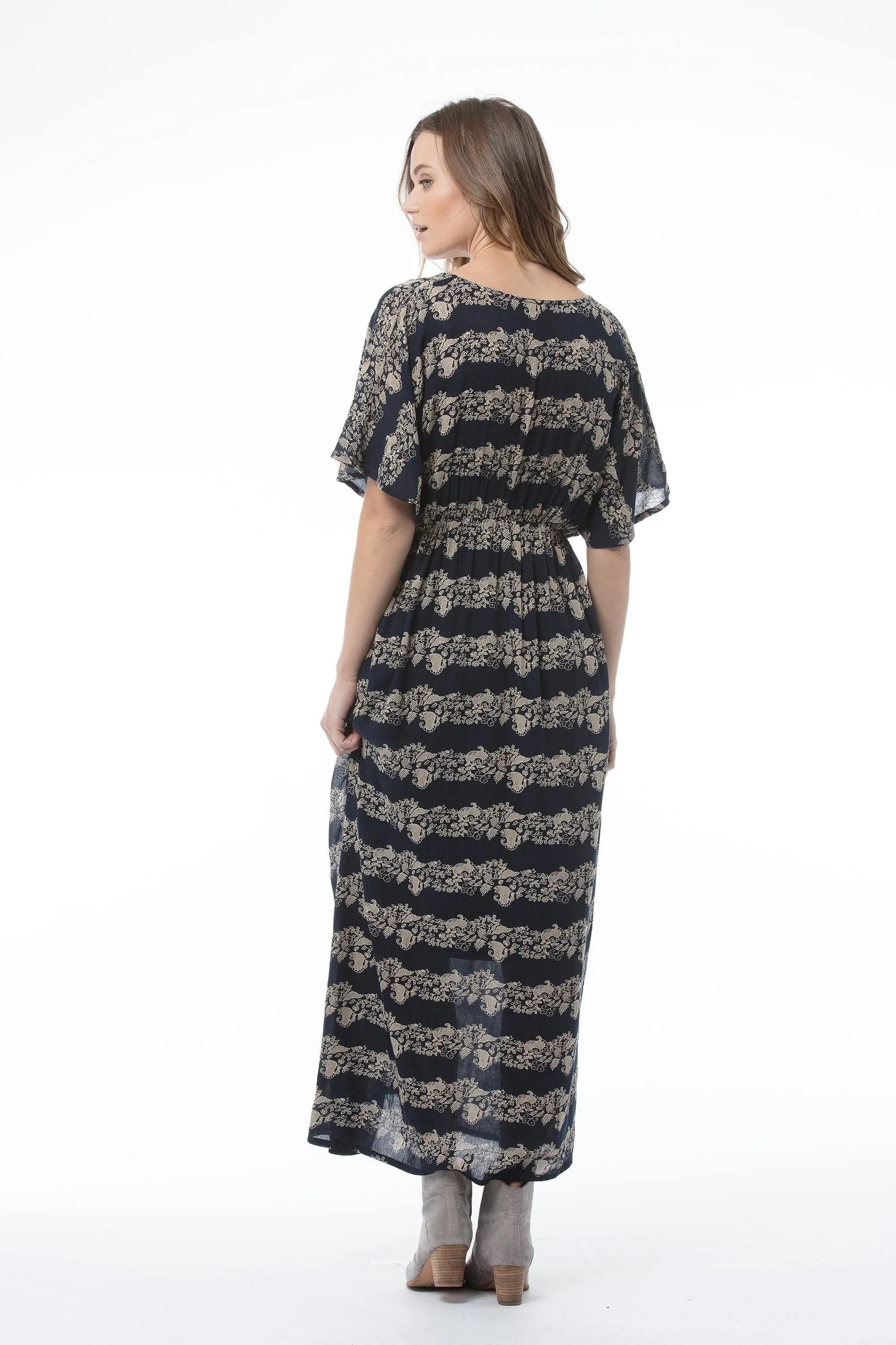 Midi Navy Print Dress -Linda Dress