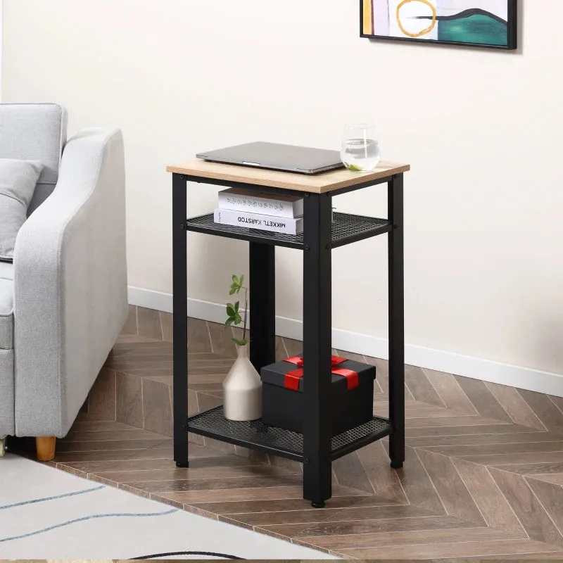 Modern Side Table with 2 Storage Shelves Bedside End Table Nightstand, Accent Furniture for Living Room, Bedroom, Oak 2-Tier Room