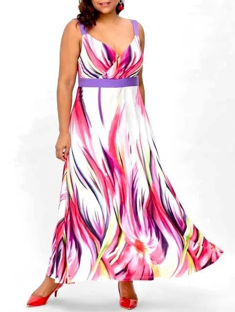 Multi Color Abstract Print Maxi Dress