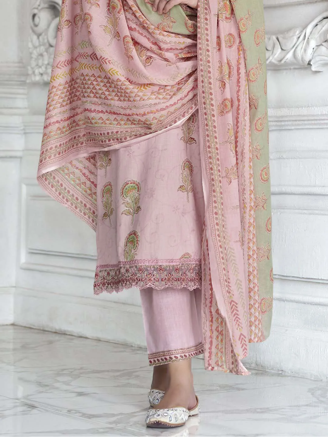 Mumtaz Arts Cotton Embroidered Unstitched Suit Set Pink