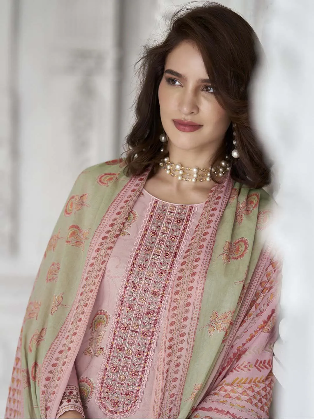 Mumtaz Arts Cotton Embroidered Unstitched Suit Set Pink