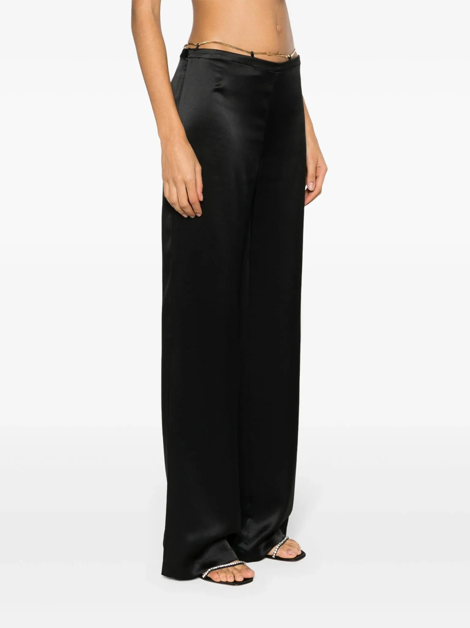 Nameplate Chain silk flared trousers