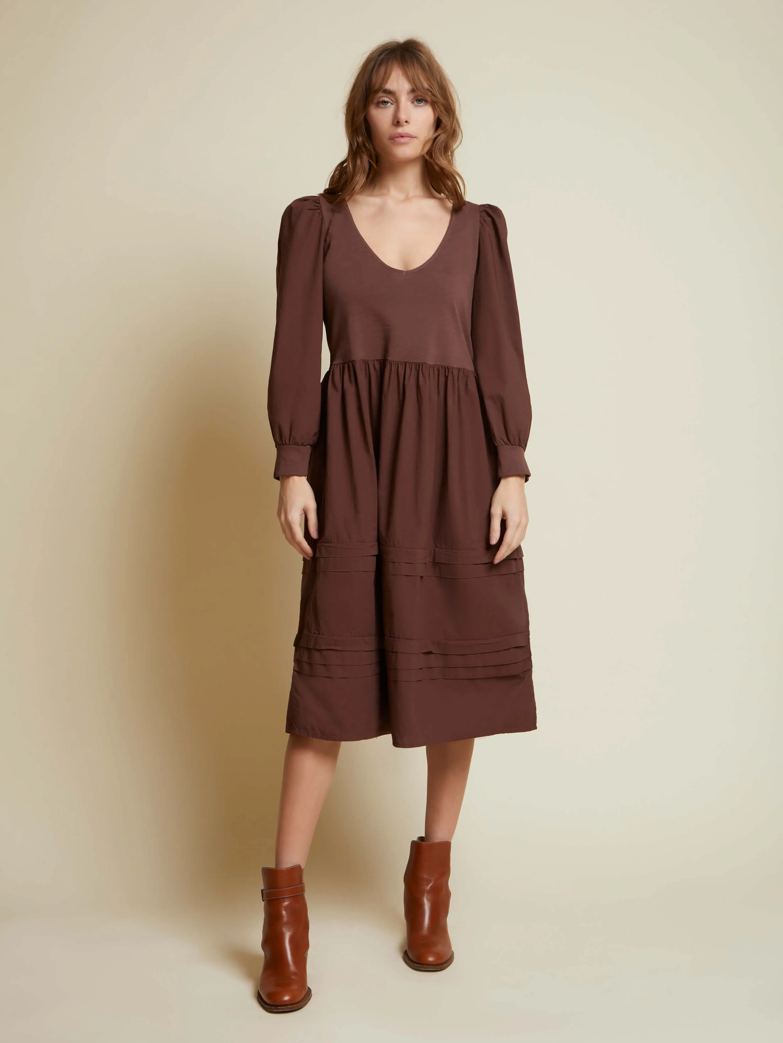 Nation LTD - Mahal Peasant Combo Dress in Pinot Noir