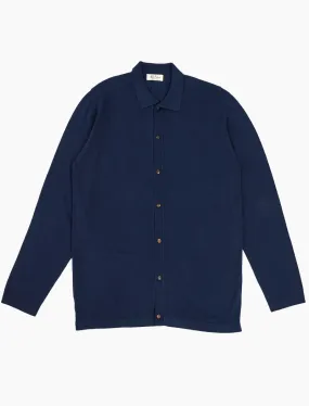 Navy Cotton, Cashmere & Silk Long Sleeve Knit Cardigan Polo