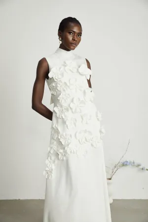 Nicolette White Faux-Flower Embellished Maxi Dress