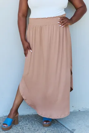 Ninexis Comfort Princess Full Size High Waist Scoop Hem Maxi Skirt in Tan