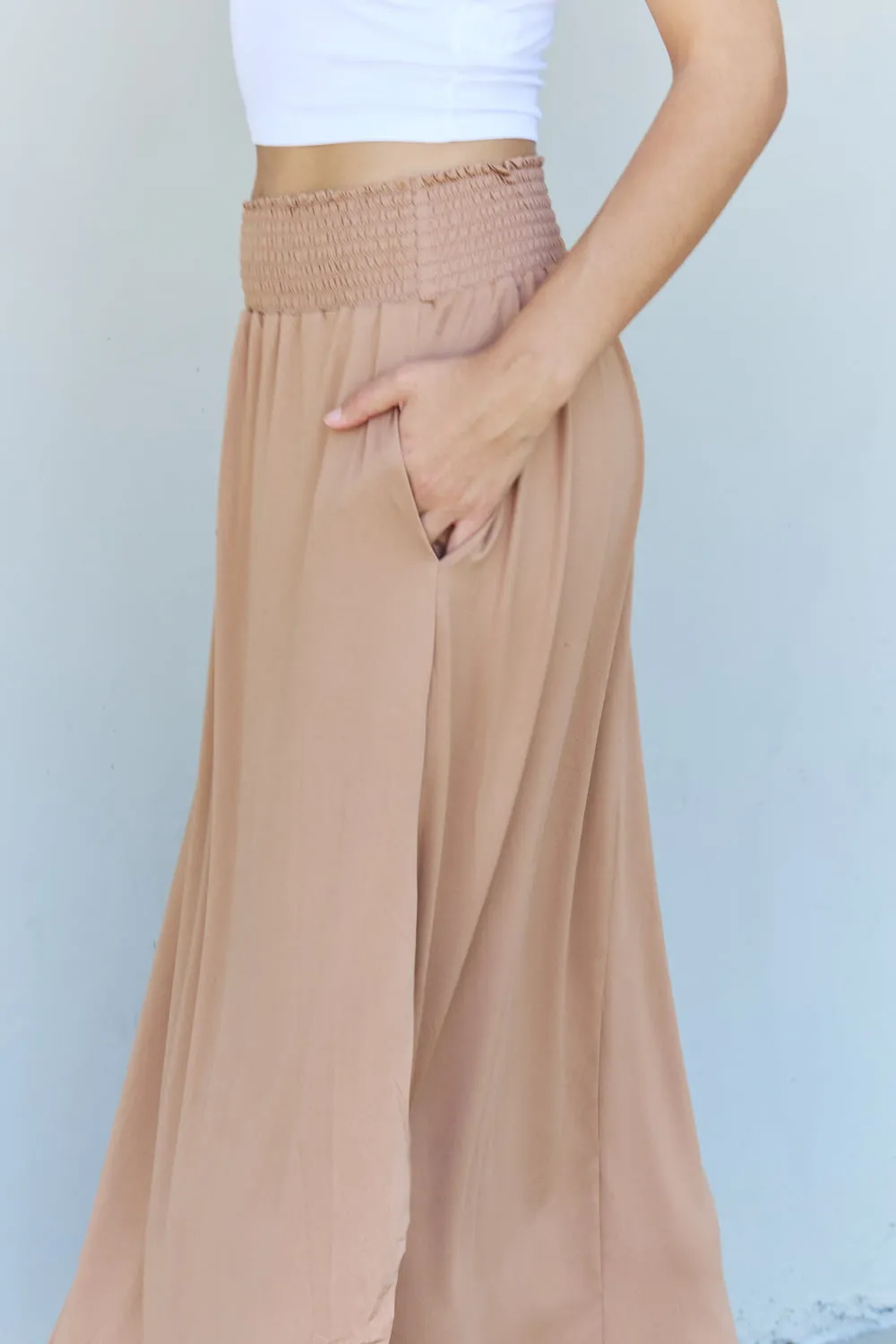 Ninexis Comfort Princess Full Size High Waist Scoop Hem Maxi Skirt in Tan