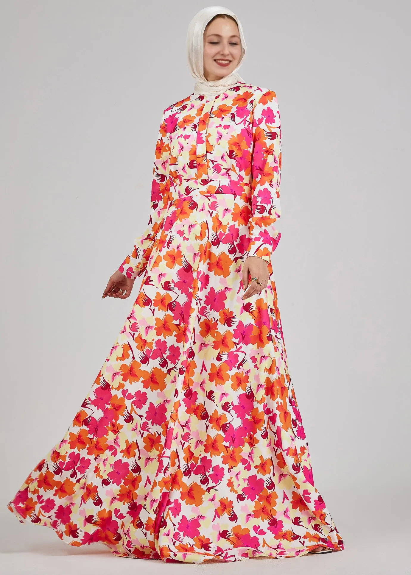 Noura Lumiere Floral Maxi Dress with Buttoned Front and Cuffed Sleeves