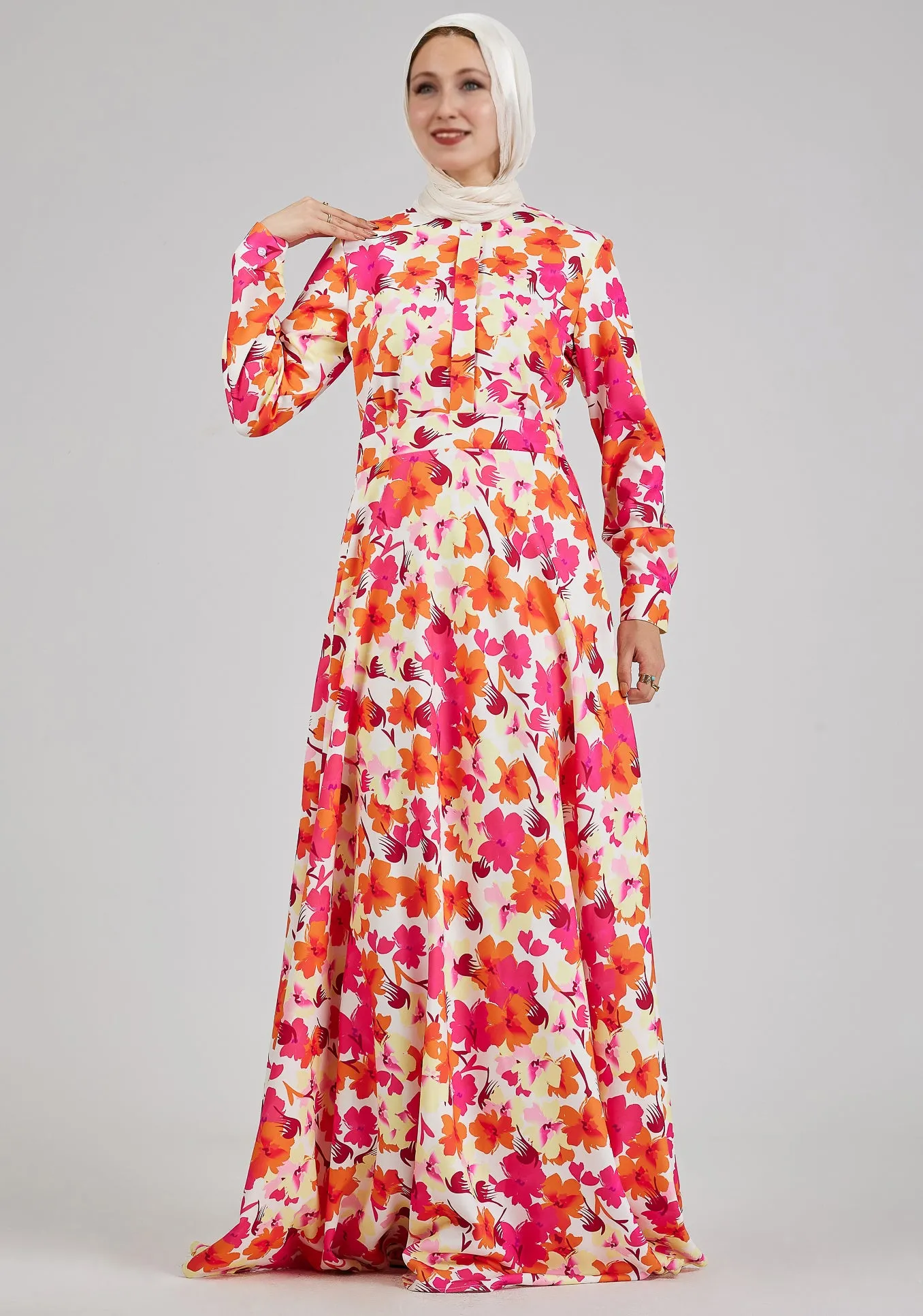 Noura Lumiere Floral Maxi Dress with Buttoned Front and Cuffed Sleeves