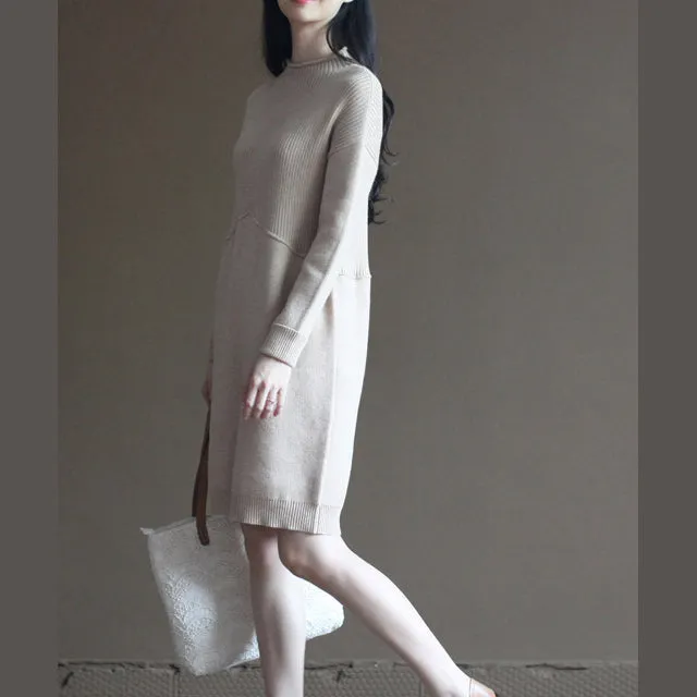 nude winter casual the rabbit wool blended knit dresses loose vintage patchwork sweater dress